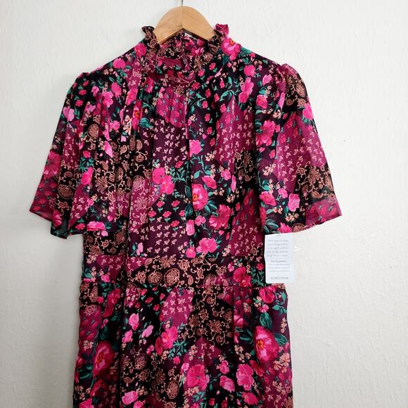 NEW Julia Jordan Ruffle Mockneck Floral Flutter Sleeve Floral Midi Dress - Picture 3 of 13